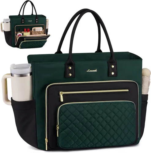 Miniatura 22 de LOVEVOOK Bolsa Tote para Maestras para Mujeres Trabajo, Bolsa para Laptop Bolsa Tote de Trabajo Bolsas de Enfermera Con Portavasos Grande, Maletín