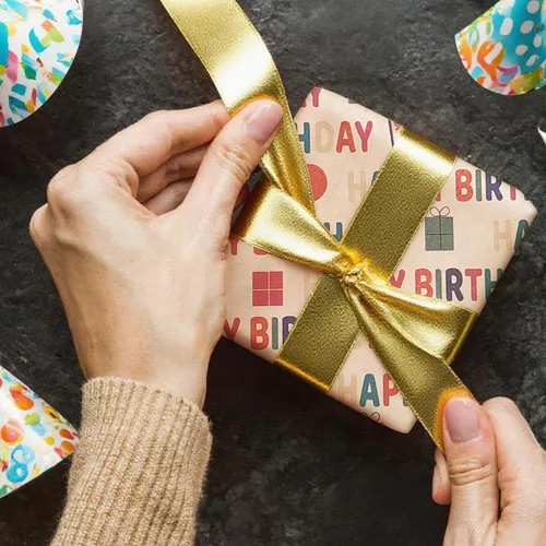 Miniatura 4 de Papel de regalo de cumpleaños, rollo de papel de regalo, papel de regalo kraft – patrón colorido de feliz cumpleaños para niños y niñas, papel