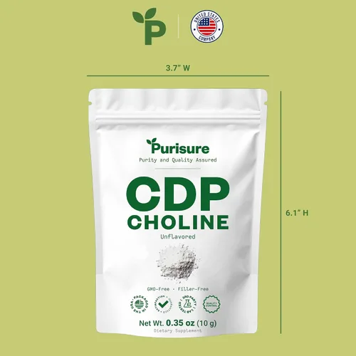 Miniatura 7 de Purisure Polvo de colina CDP, 0.35 onzas, suplementos de colina CDP que apoyan la atención, el enfoque y la energía, polvo de citicolina