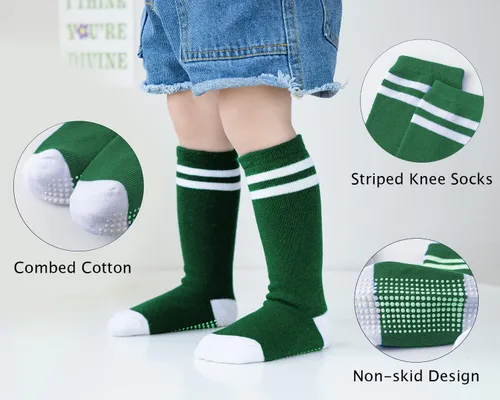 Miniatura 3 de EPEIUS Calcetines altos hasta la rodilla con agarre antideslizante Toddller Athletic Stripe Team Tube Calcetines para niños y niñas, paquete de 5