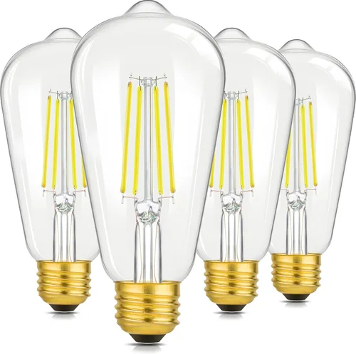 Paquete de 4 bombillas LED Edison vintage ST64 de 8 W, equivalente a 100 W, 1400 lúmenes, luz blanca diurna de 5000 K, bombillas de filamento LED de