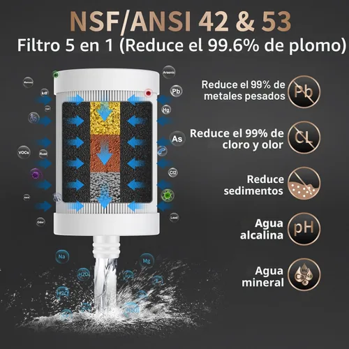 Miniatura 3 de WINGSOL Filtro de agua de acero inoxidable para grifo de fregadero, NSF/ANSI 42 y 53, purificador de grifo giratorio de 360°, reduce los metales