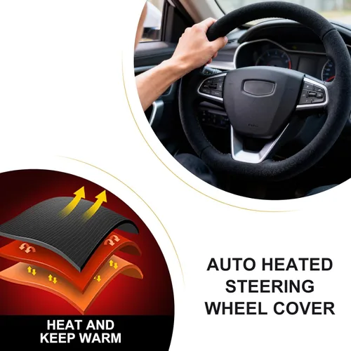 Miniatura 6 de Funda térmica para volante de 15 pulgadas, 12 V, cubierta protectora para volante con calefacción para invierno, universal, adecuada