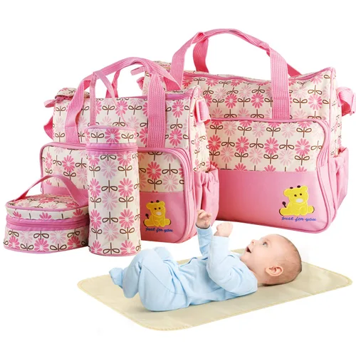 Moclever Juego de 5 bolsas de pañales para artículos esenciales del bebé, bolsas grandes para bebé para mamá, bolsas de maternidad impermeables con