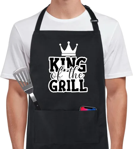 Miniatura 14 de Xornis Delantal de Algodón 100% Divertido con 2 Bolsillos para Hombres y Mujeres, BBQ, Asado, Babero Ajustable, Delantales Negros, Regalos, Cocina