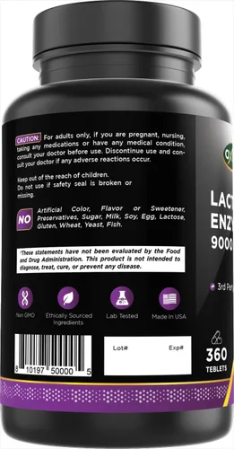Miniatura 6 de Oxify Lactase Enzyme 9000 FCC ALU 360 tabletas Sin gluten, sin OMG Suplemento fabricado en Estados Unidos