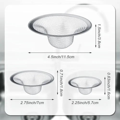 Miniatura 2 de 12 coladores de acero inoxidable para fregadero de 4.5/2.75/2.25 pulgadas para drenaje de fregadero, cocina, baño, bañera, pantalla de drenaje
