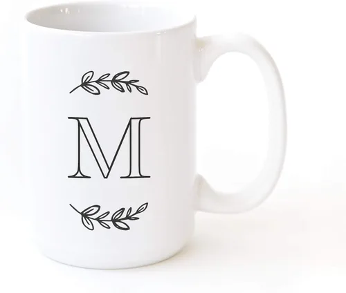 Miniatura 24 de The Cotton & Canvas Co. Manhattan Wreath - Taza de café personalizada con monograma inicial con letra A, taza de café de cerámica de porcelana. Para