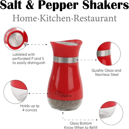 Miniatura 9 de Juego de cuchara redonda de silicona y coctelera de sal y pimienta de vidrio de 4 oz (rojo)