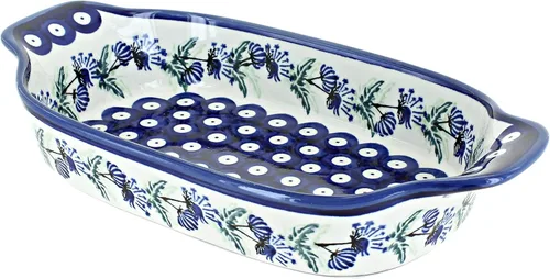 Miniatura 2 de Blue Rose Polish Pottery - Plato rectangular con diseño de mariposa floral roja, 10 x 5.25 pulgadas, hermoso plato para pan, ensalada o pasta