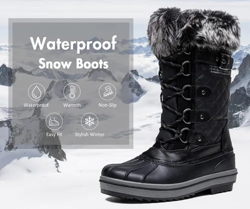 Miniatura 3 de Vepose Botas de nieve de invierno 974A para mujer, impermeables, cómodas, de media pantorrilla, para invierno