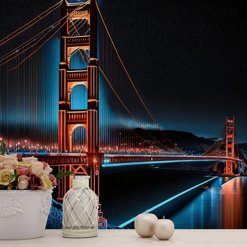 Luces nocturnas de cielo oscuro, puente de puerta dorada, paisaje, ciudad de San Francisco, papel tapiz mural grande para decoración de dormitorio,
