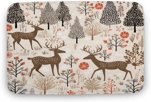 Miniatura 25 de Alfombra de baño con árbol de Navidad con ciervos en invierno, alfombra de baño vintage de terciopelo de Navidad, alfombra de baño para ducha