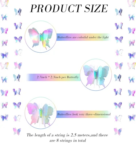 Miniatura 2 de Zonon 4 piezas de 4 guirnaldas de mariposas para decoración de fiesta, pancarta floral de mariposas, decoración colgante para jardín, boda