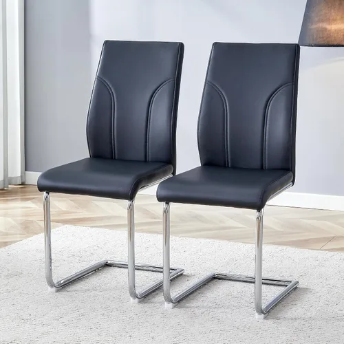 Miniatura 17 de Juego de 2 sillas de comedor negras, modernas sillas de cocina de piel sintética, patas doradas cromadas, fáciles de limpiar, comedor, oficina