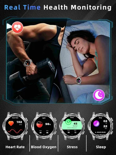 Miniatura 8 de KPEP Military Watch with 2 Bands (Answer/Make Call), 123+ Sport Modes, IP68 Waterproof Running Watch with Stress/SpO2/Heart Rate Monitor for Android