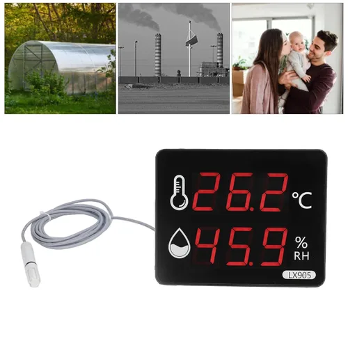 Miniatura 4 de Medidor de humedad de temperatura digital con sonda externa Pantalla LED termómetro higrómetro