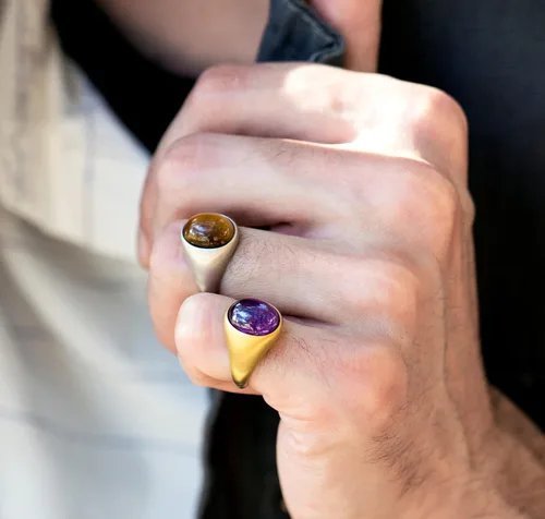 Miniatura 4 de Anillo de sello de amatista ovalada, anillo de amatista dorada, Oro, Amatista