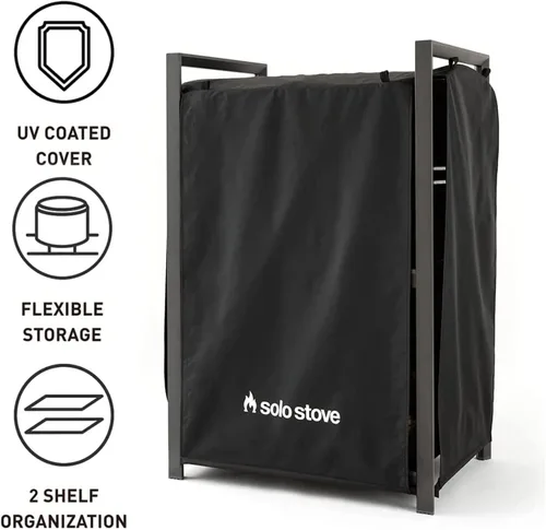 Miniatura 2 de Solo Stove Estación – Estante para leña de aluminio negro de 4.4 pies con cubierta con revestimiento UV, almacenamiento al aire libre de dos
