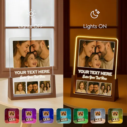 Miniatura 3 de LOUISMIAA Marcos personalizados con luz nocturna, placa decorativa, regalos personalizados para aniversario, cumpleaños, día de la madre, día