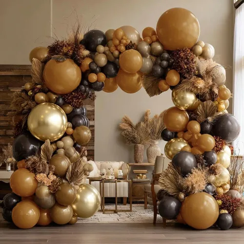 Brown Balloon Arch Kit - Double Stuffed Matte Nude Tan Neutral Latex Balloons Garland with Metallic Gold Bohemian Style for Baby Shower Fall