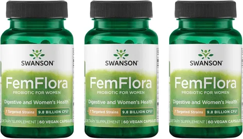 Swanson FemFlora - Probiótico para mujer para apoyo a la salud digestiva, urinaria y vaginal femenina, con 9 mil millones de UFC por cápsula (60