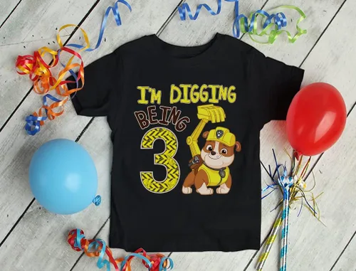 Miniatura 4 de Rubble Paw Patrol - Camiseta de 3er cumpleaños Regalo divertido para niños de 3 años Camiseta de fiesta temática de excavación para niños pequeños