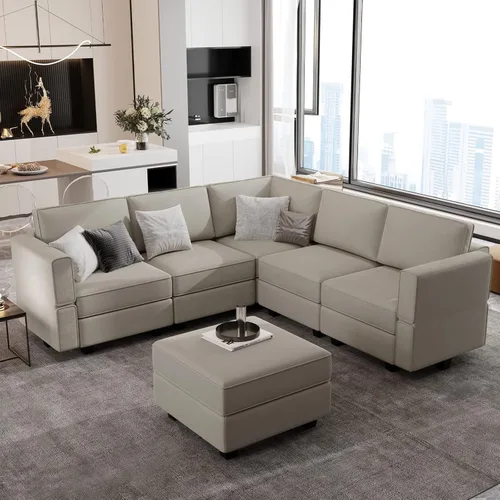 Miniatura 23 de Belffin - Sofá cama modular con otomanas, de terciopelo, reversible y con asiento con almacenamiento, color azul