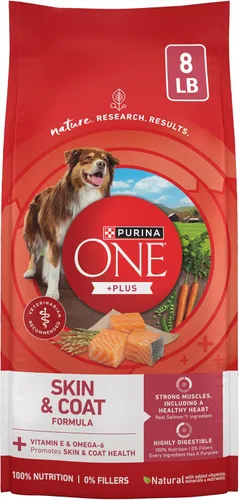 Purina ONE Alimento seco natural para perros con estómago sensible, fórmula +Plus para piel y pelaje, bolsa de 8 libras