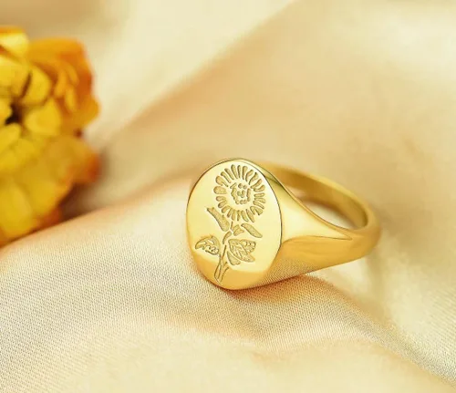 Miniatura 6 de You are My Sunshine - Anillo de circonita cúbica para mujer, diseño de flor de amapola gruesa, de acero inoxidable, regalo de joyería