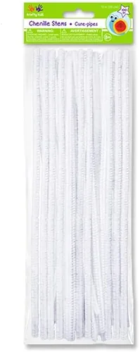 Miniatura 6 de Krafty Kids GC025E, tallos de felpilla de oropel, limpiadores de tuberías con purpurina, 0.236 in por 12 pulgadas, blanco, 1/4 x 12 pulgadas x 35