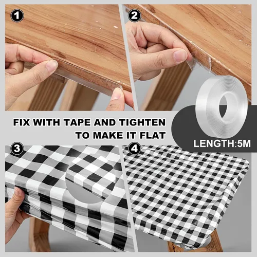 Miniatura 4 de Boao 6 manteles de plástico para mesa de pícnic, 72 x 30 pulgadas, para mesas de 6 pies, desechables, impermeables, a cuadros, en blanco y negro