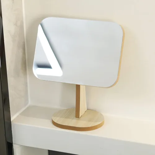 Miniatura 7 de Espejo de maquillaje de tocador para escritorio con soporte de madera, rotación de 90° de una sola cara, espejo de mesa portátil para maquillaje