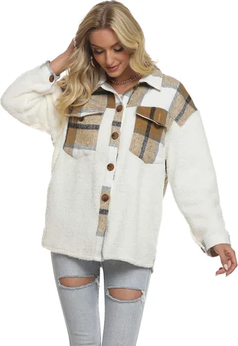 Miniatura 6 de Tanming Camisa de franela cepillada a cuadros con botones para mujer