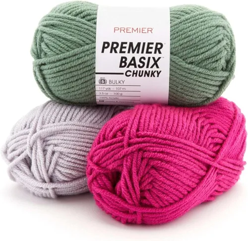 Miniatura 3 de Premier Yarns Basix Hilo Chunky Grueso, Perfecto para Elaborar Proyectos Rápidos, Peso Voluminoso, Hilo Acrílico, Acero, 3.5 onzas, 117 yardas