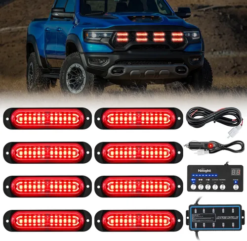 Miniatura 24 de Nilight 8 piezas de luces estroboscópicas LED 12 LED ámbar blancas, luz de emergencia 12 V 24 V, luz de advertencia de peligro con función