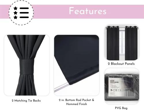 Miniatura 5 de YOUR CHAIR COVERS - Cortinas opacas de poliéster con ojales - (negro 52 x 63 pulgadas - juego de 2) - para oscurecer la habitación, dormitorio, sala
