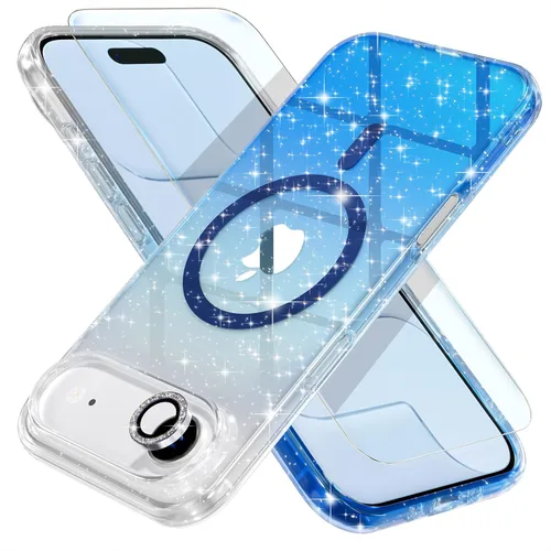 Miniatura 35 de Choiche Funda magnética para iPhone 15 Pro Max, funda transparente con purpurina brillante para mujer