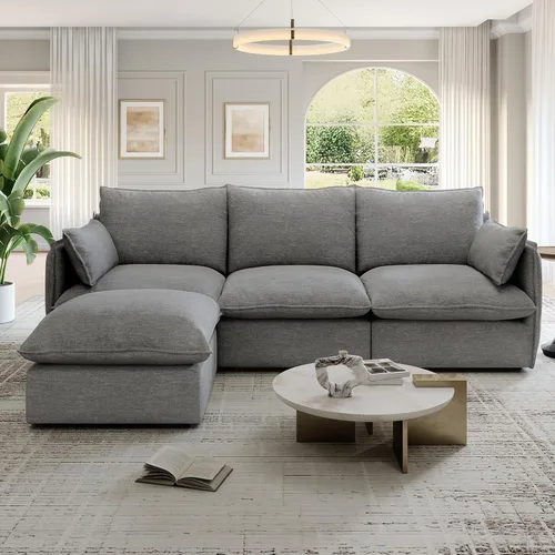 Miniatura 33 de Cloud - Sofá modular modular con relleno de plumón, sofá biplaza con respaldo alto y otomana, moderno sofá modular con funda extraíble, gris oscuro