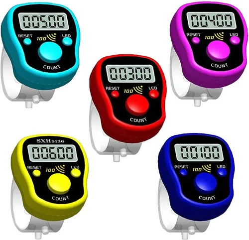Miniatura 8 de Contador de dedo manual, clicker digital, paquete de 5 unidades, contador de puntadas para tejer, led, dígitos ajustables, pantalla LCD electrónica