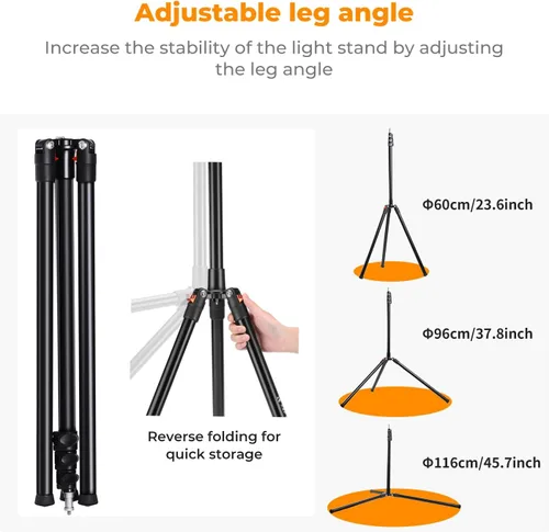 Miniatura 3 de K&F CONCEPT Soporte de luz de 86.6 pulgadas/7.2 ft con bolsa de almacenamiento, trípode de aluminio para fotografías, reflectores, softboxes, flash