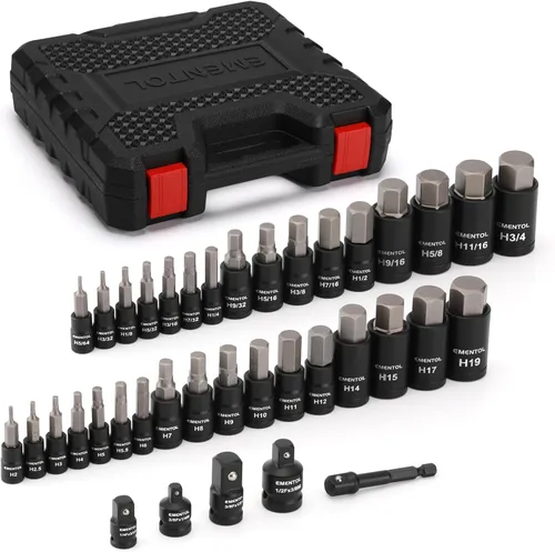 Miniatura 2 de EMENTOL Juego de 38 llaves Allen de 1/4" 3/8" 1/2", SAE/Metric, incluye adaptador de taladro eléctrico, adaptadores de zócalo, 0.079 in - 0.748 in