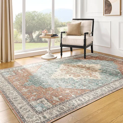 Miniatura 34 de Alfombra de área pequeña de 2x3 pies, antideslizante, neutra, persa lavable estilo casa de campo para entrada, para interiores, color beige tostado