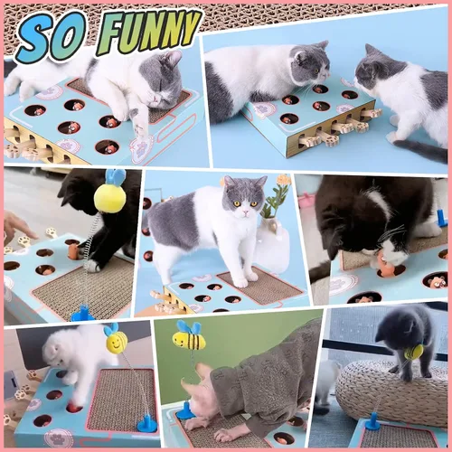 Miniatura 6 de Juguetes de enriquecimiento para gatos de interior con almohadilla para rascar gatos, caja de cartón para gatos para divertirse mucho, juguete
