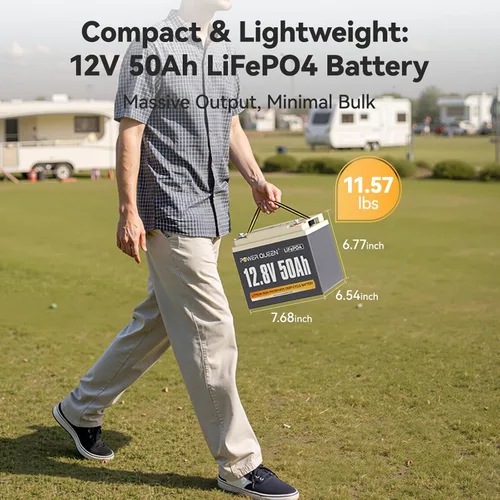Miniatura 2 de Power Queen 12.8 V 50 Ah Batería LiFePO4 de actualización, celdas de batería de litio de grado A con BMS de 50 A, hasta 15000 ciclos, portátil