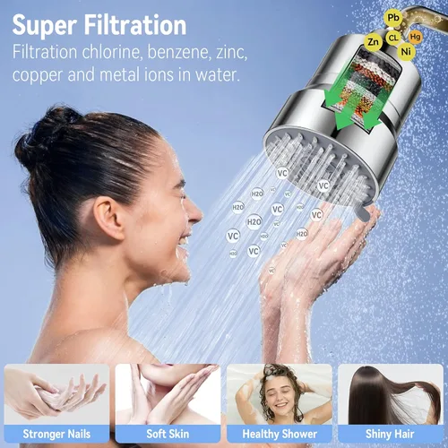 Miniatura 4 de Cabezal de ducha filtrado, cabezal de ducha de alta presión de 3 modos con cartucho de filtro de ducha de agua dura de 15 etapas para eliminar