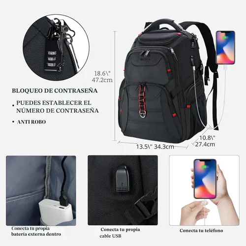 Miniatura 2 de EMPSIGN Mochila de viaje para laptop para hombres, mochila de computadora de 17.3 pulgadas, mochila antirrobo para laptop de negocios de 45 litros