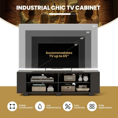 Miniatura 5 de KOTEK Soporte de TV de madera para televisores de hasta 65 pulgadas, mesa consola de TV con 8 estantes de almacenamiento abiertos, moderna mesa