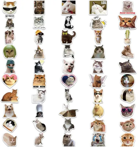 Miniatura 5 de 100 calcomanías divertidas de meme de gato para adultos, lindas calcomanías de vinilo impermeables para botellas de agua de laptop, álbumes de 100
