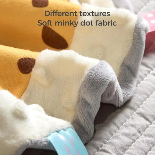 Miniatura 3 de TUMAMA - Manta de seguridad para bebé, manta de terciopelo suave con lunares de peluche y anillos de dentición, artículos esenciales para recién